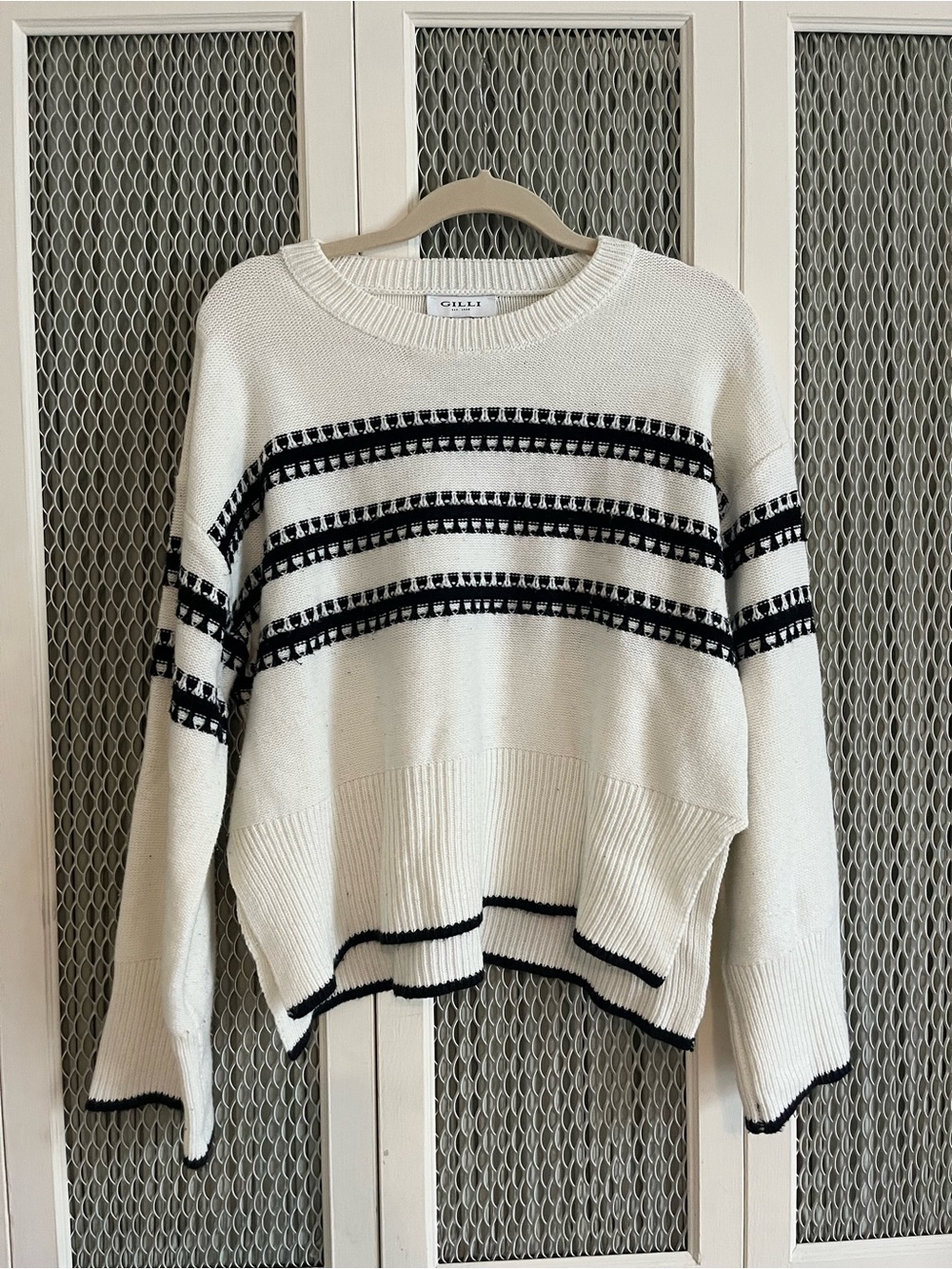 Gilli Cream Sweater with Black Stripe Accents